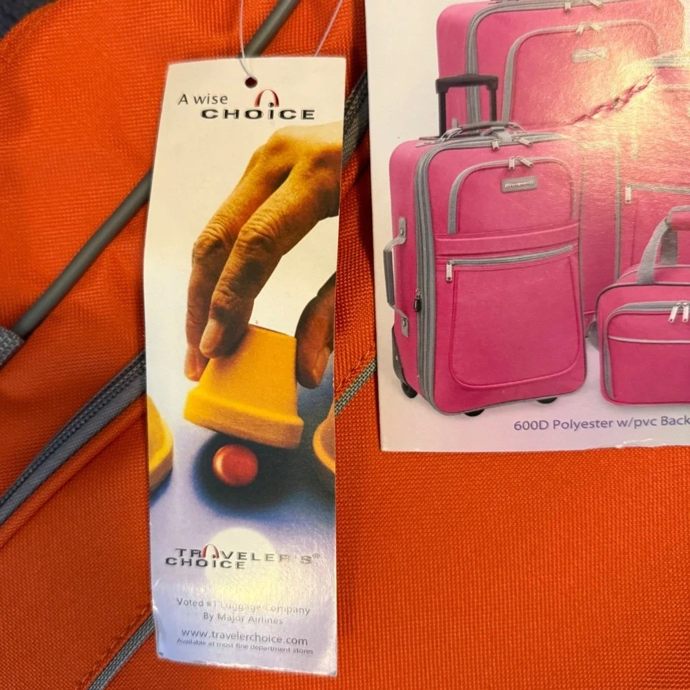 NEW Travel Select Travelers Choice 2 piece Luggage Carry On Orange Rolling Bag